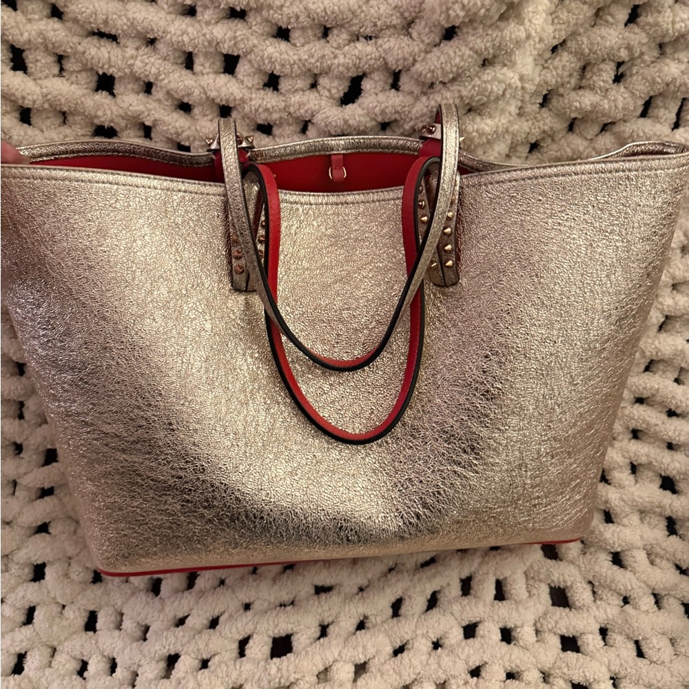 Christian Louboutin Metallic RoseGold Tote with Red Accents